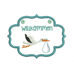 ITH Stickdatei - Türschild Willkommen Storch